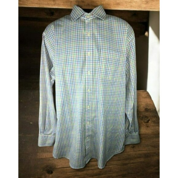 Peter Millar Mens Nanoluxe Dress Shirt XL Gingham Cotton - Picture 1 of 6
